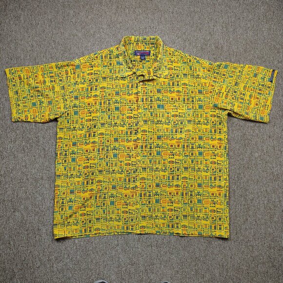 Vintage SOUTHPOLE Button Up Shirt Men 3XL Yellow Retro Gaming Theme Short Sleeve - Picture 1 of 9